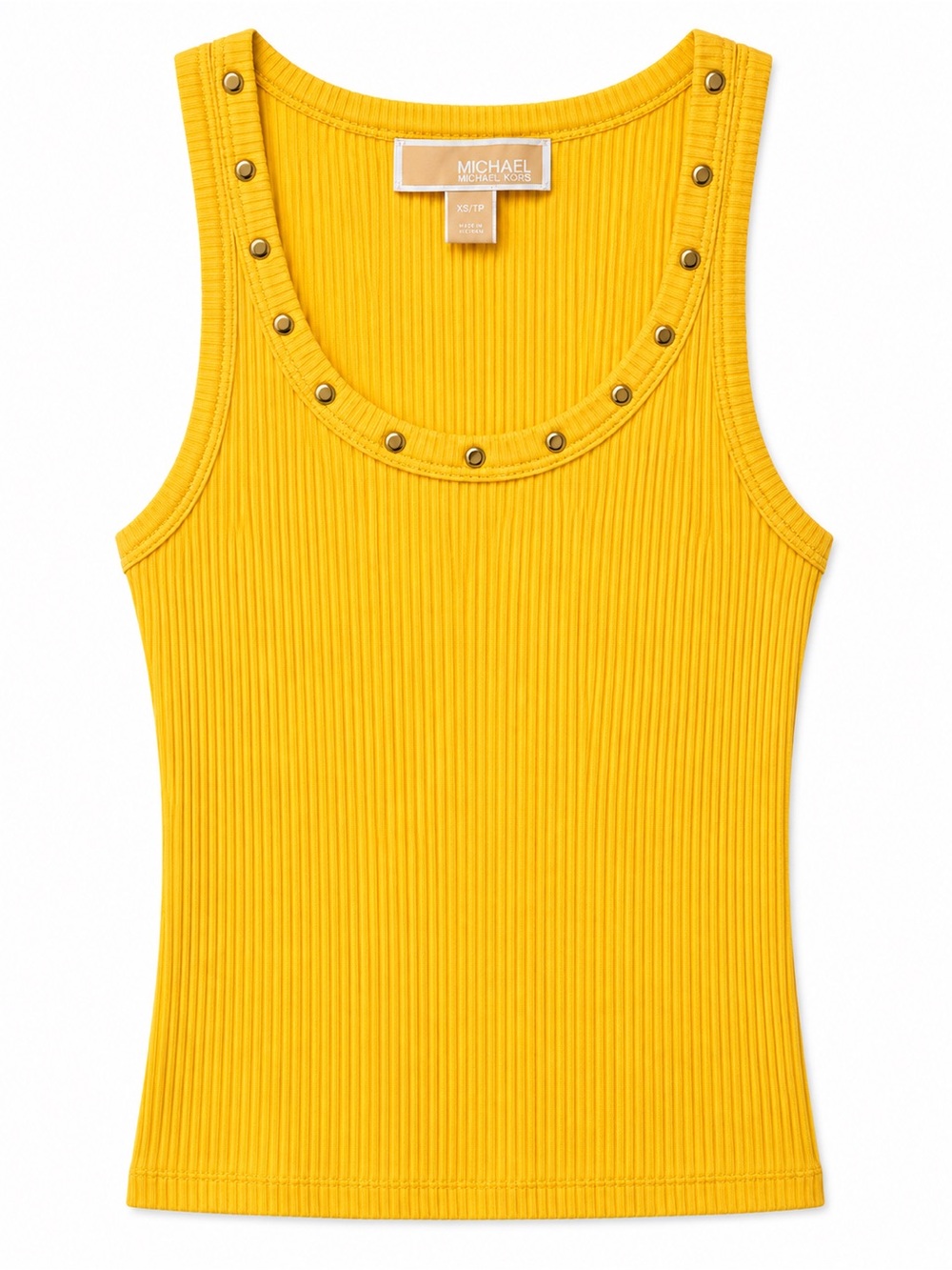 Michael Kors Bright Yellow Ribbed Tank with Stud Trim